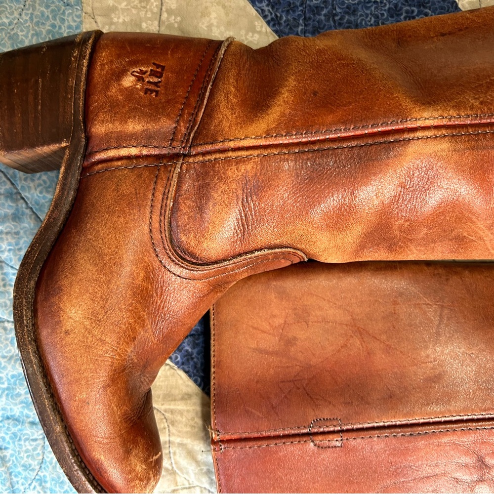 Vintage Frye Cognac Leather Heeled Campus Boots - Picture 3 of 12